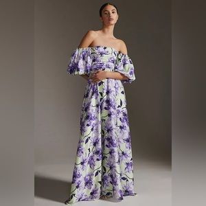 Anthropologie Delfi Puff-Sleeve Floral Printed Maxi Dress Size L